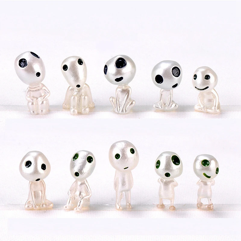 

10/5PCS Princess Mononoke Kodama Ghibli Anime Figure Spirit Elf Resin Glow In Dark Collectible Doll Cartoon Miniature Model Toy