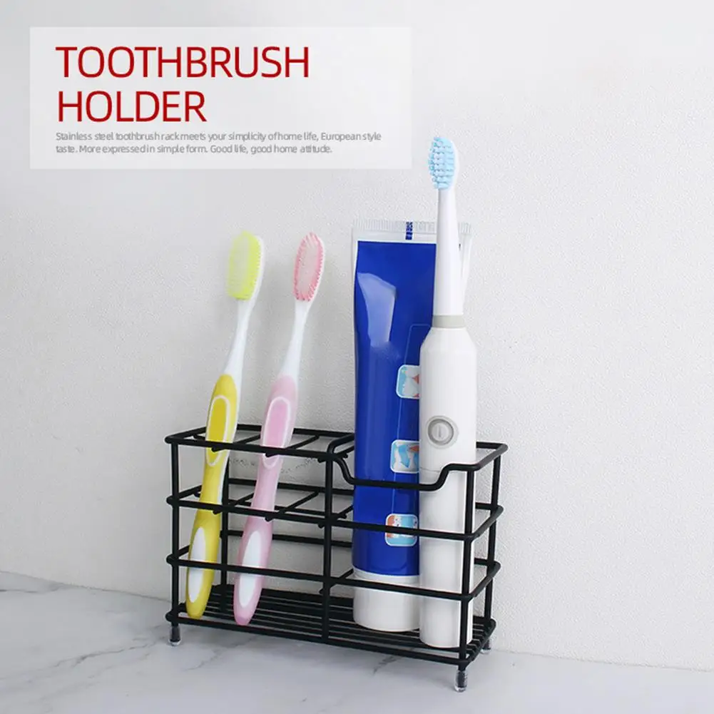 

Black Rustproof Stainless Steel Toothbrush Holder Toothpaste Storage With Razor Stand Bathroom Organizer Accessories