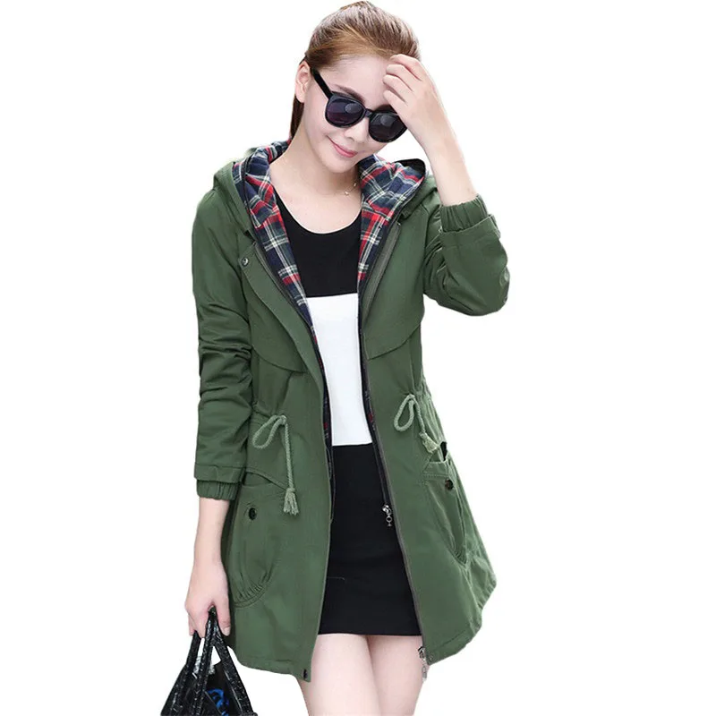 

Women Windbreaker Jackets Spring Autumn New fashion Korean Plus Size Coat Mid-length Trench Coat Female Hooded Outerwear 4XL