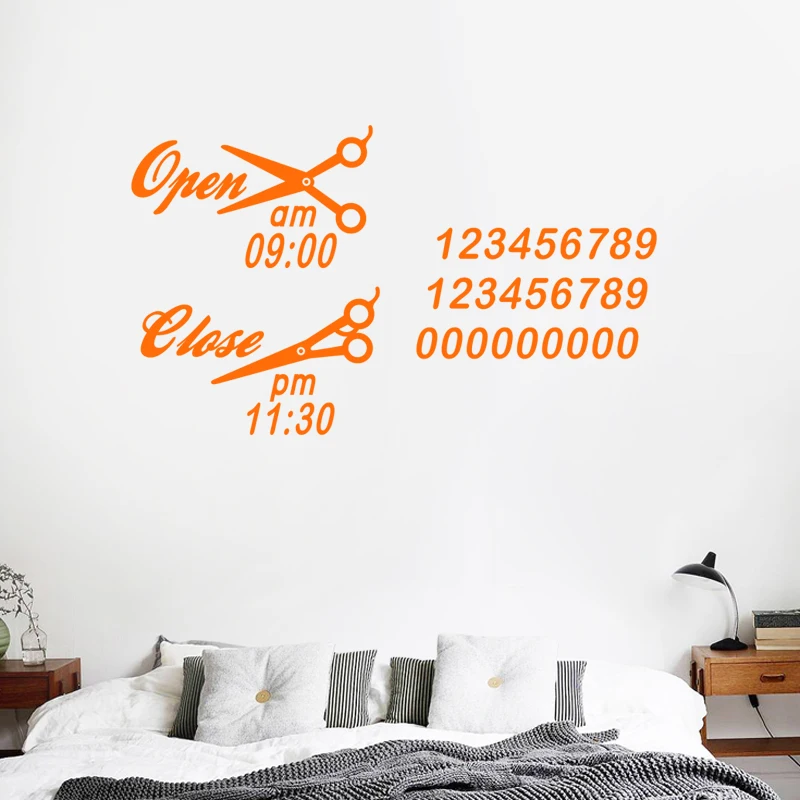 Бизнес часы Ножницы Парикмахерская Наклейка на стену салон красоты наклейка