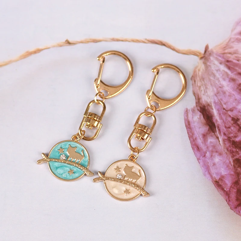 Новинка 2020 гламур женский брелок круглый звездное небо животное котенок