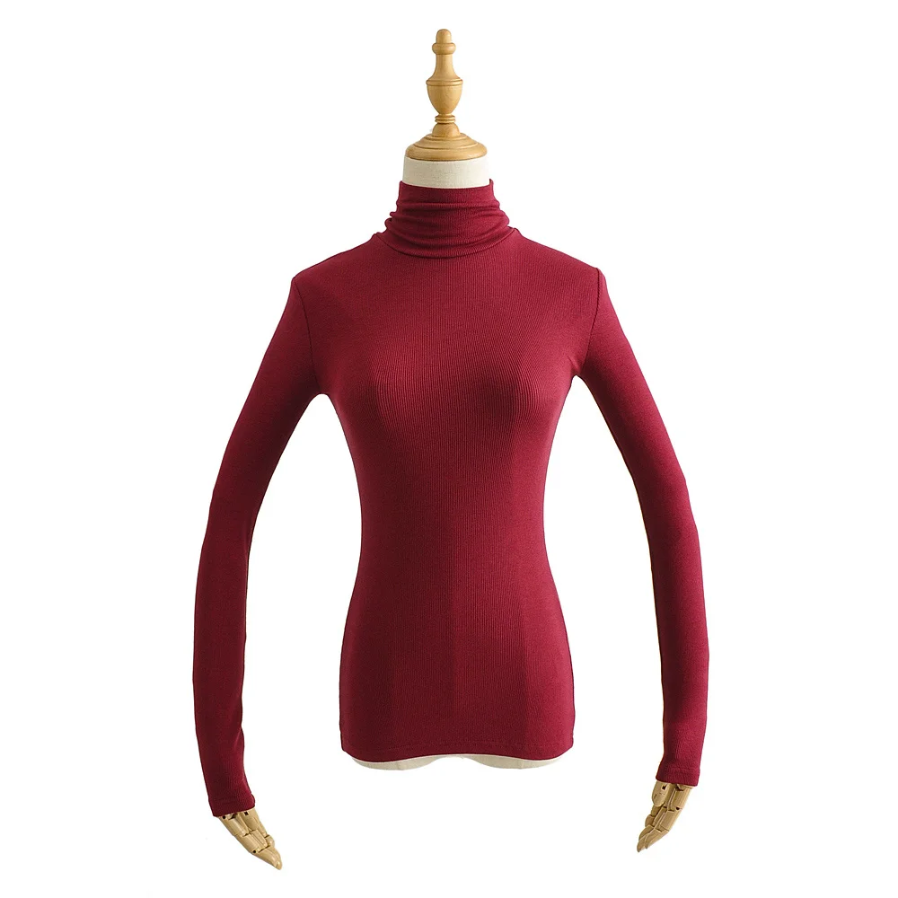 2020 Осень Зима повседневные трикотажные футболки в рубчик Топы Водолазка с