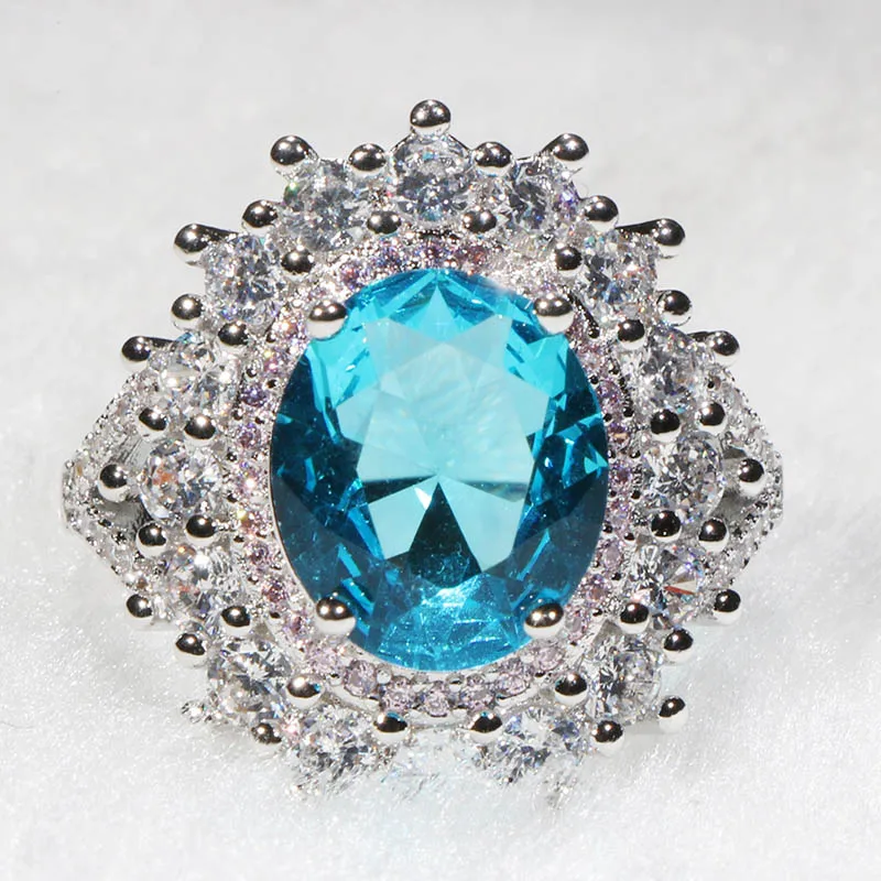 

BIJOX STORY Elegant 925 Sterling Silver Ring with Oval Shaped Sapphire Gemstones Fine Jewelry Rings for Women Wedding Party Gift