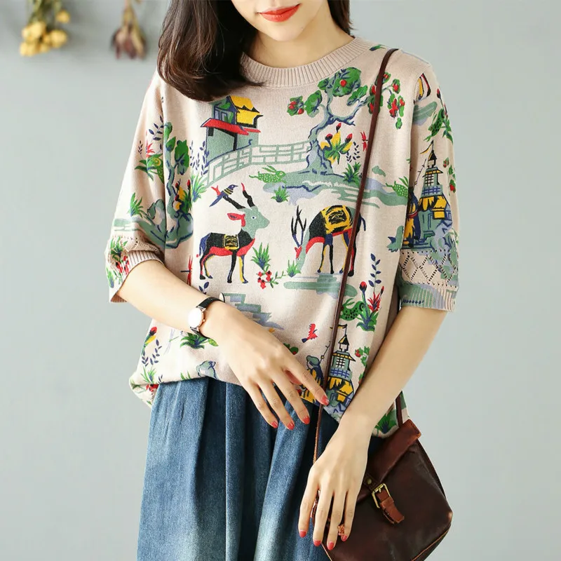Max LuLu 2020 New Summer Korean Fahion Style Ladies Vintage Clothes Womens Printed Short Sleeve Sweaters Casual Loose Pullovers | Женская