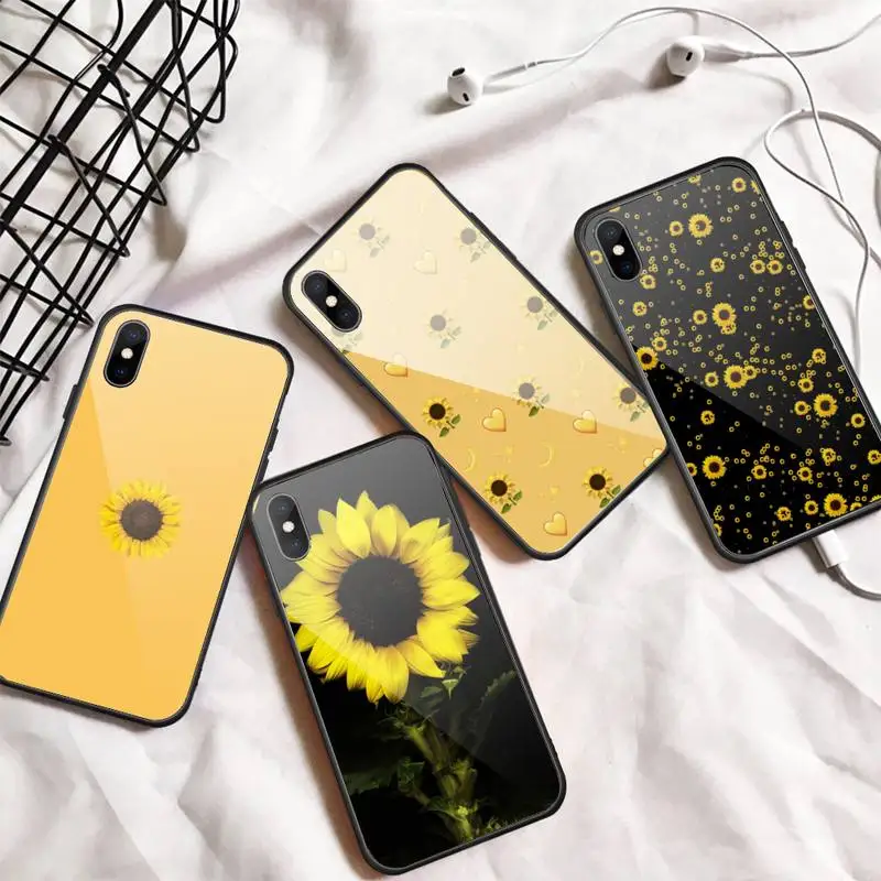 

sunflower flower yellow Phone Case Tempered glass For iphone 6 6S 7 8 plus X XS XR 11 12 mini PRO MAX COVER