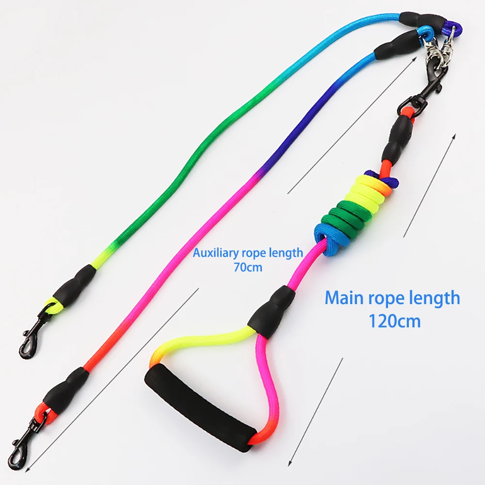 Дешево Поводок для домашних собак Двойной двойной поводок для собак Красочная нейлоновая собачья веревка Прогулка 2/3 собак, двойное ведение Съемн...