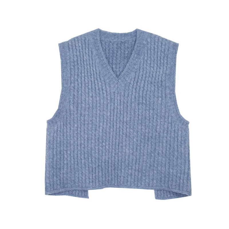 Knitted Vest 2021 Early Autumn Korean Minority Design Sense of Tenderness Folding Blouse Women |