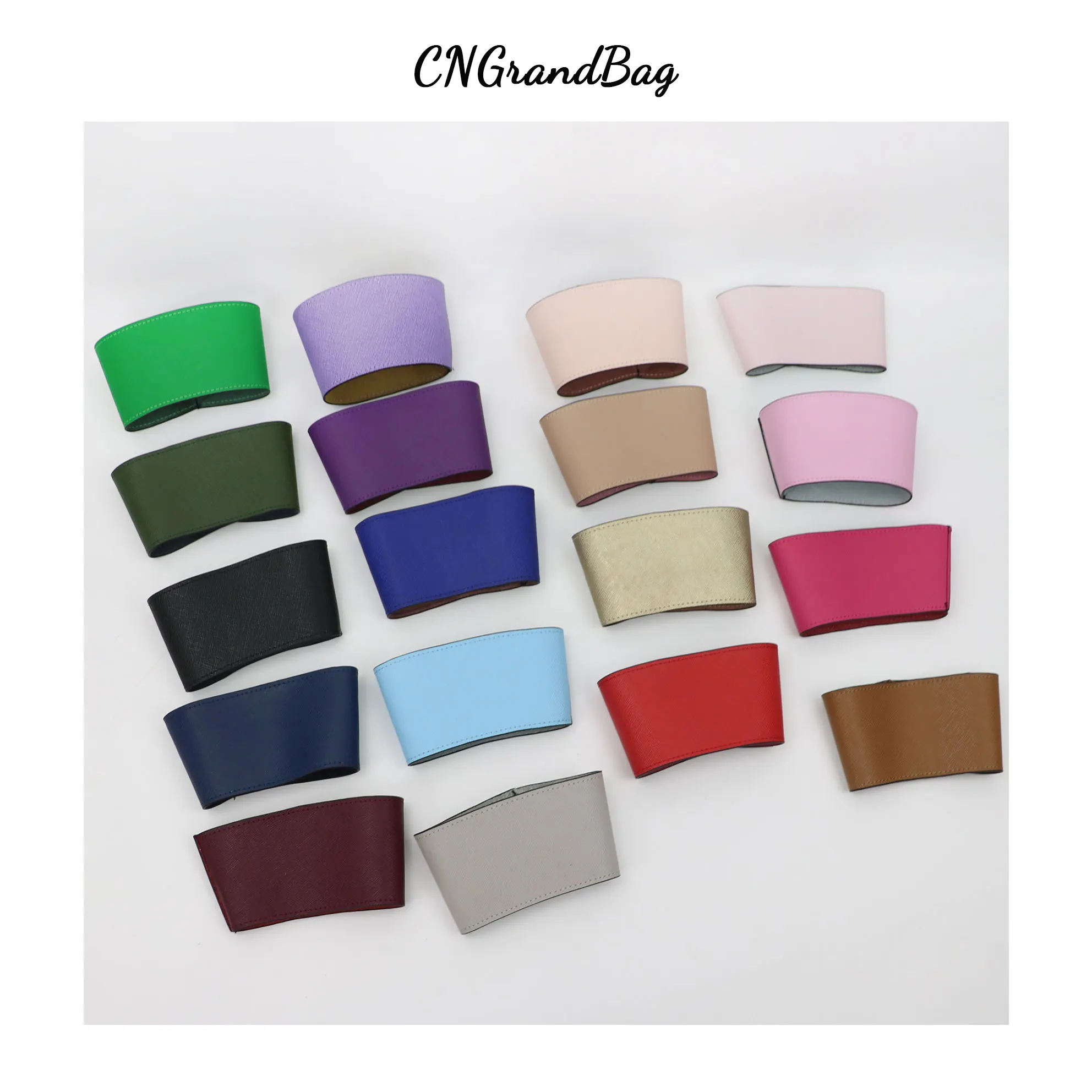 Personalized Genuine Leather Cup Holder Colorful Insulated Leather Cup Sleeve Saffiano Leather Non-slip Wraps for Beverage Cups