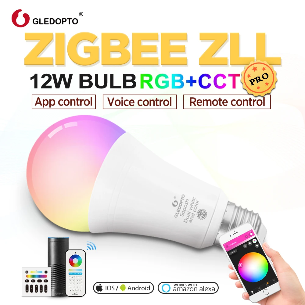 

G led opto RGBCCT E27 умная Светодиодная лампа Pro 12 Вт, светодиодный ная волшебная лампа Zigbee 3,0 шлюз, Голосовое управление с Alexa, Радиочастотный пульт д...