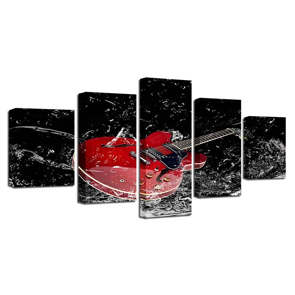 

Modern Painting Wall Art Modular HD Printed Canvas 5 Panel Water Guitars Music Living Room Pictures Home Decor Poster Frame