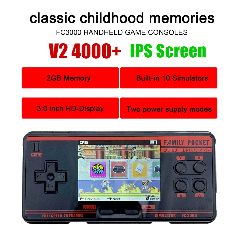 

Newest FC3000 V2 IPS Screen Handheld Game Console 10 Simulator Children's Color Screen Game Console AV Out Put Dropshipping