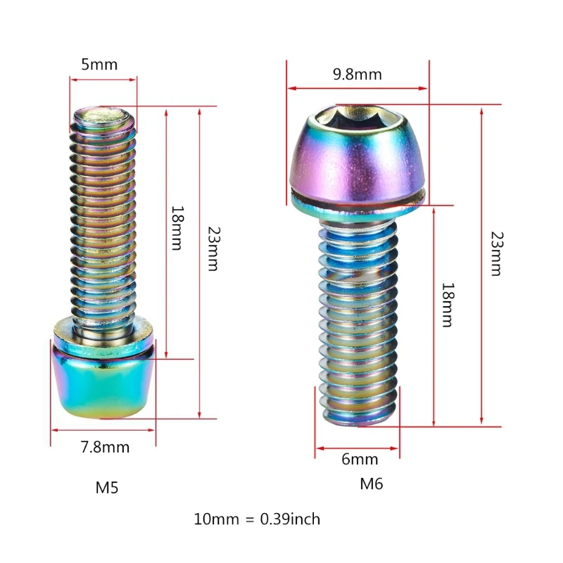6pcs MTB Road Bike Stem Screws M5/M6 Bicycle Handlebar Titanium Plated Bolts with Washer Cycling Accessories | Спорт и развлечения