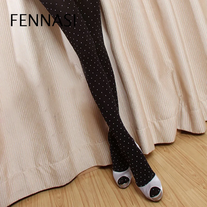 Колготки женские в горошек с высокой талией черные | Женская одежда