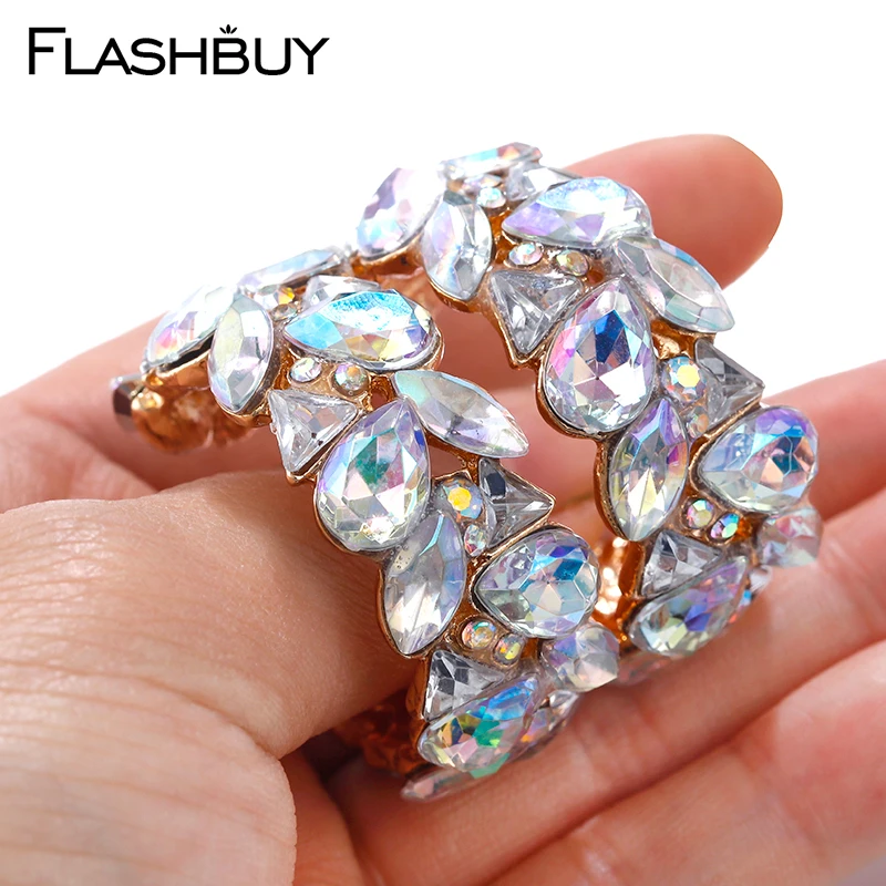 Flashbuy, стразы, кристалл AB, серьги для женщин, геометрические, массивные, подвески, Золотое дно, серьги, модное ювелирное изделие