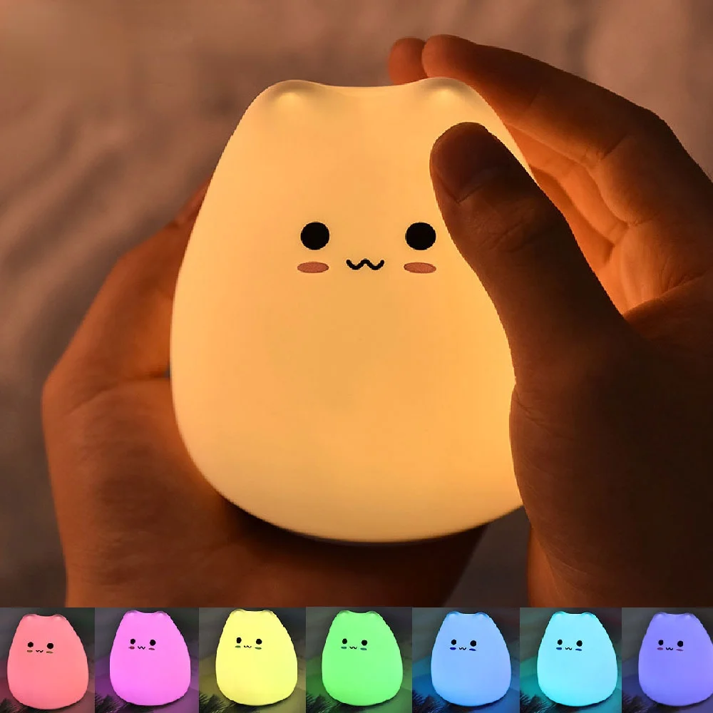 

Creative LED Night Light Touch Cat Silicone Animal Colorful Children's Holiday Gift Bedroom Bedside Desktop Decoration Lamp Toy