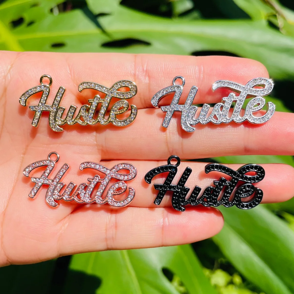 

5pcs Hustle Word Charms for Women Jewelry Making Bling Crystal Stone Paved Letters Pendants Girl Bracelet Necklace DIY Creation