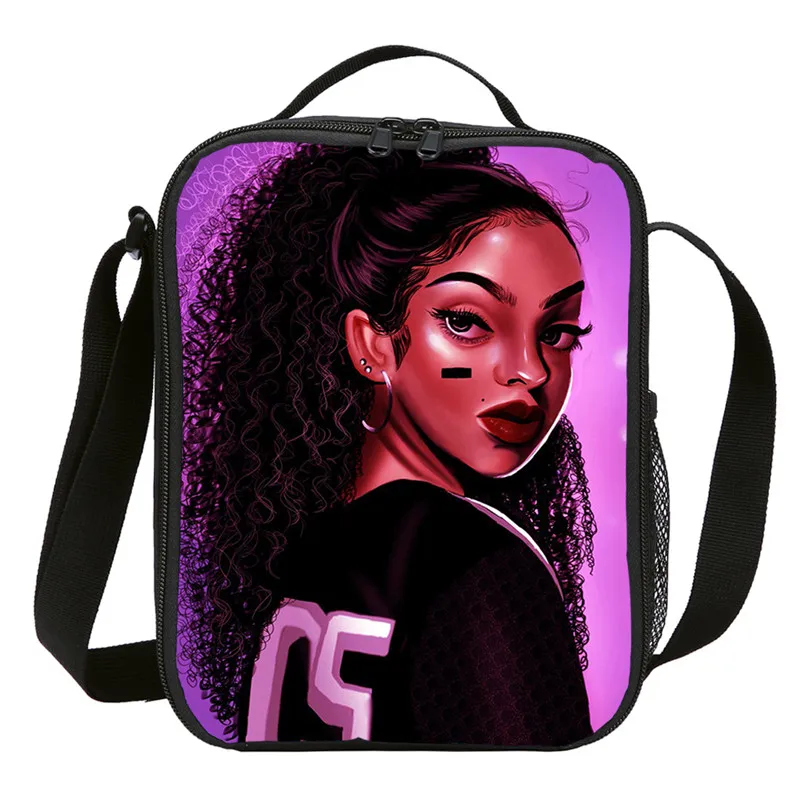 

Мини-Сумочка для завтрака для детей, девочек, мальчиков, в стиле хип-хоп, для африканской девушки, 3D сумка-холодильник с принтом, теплоизолир...