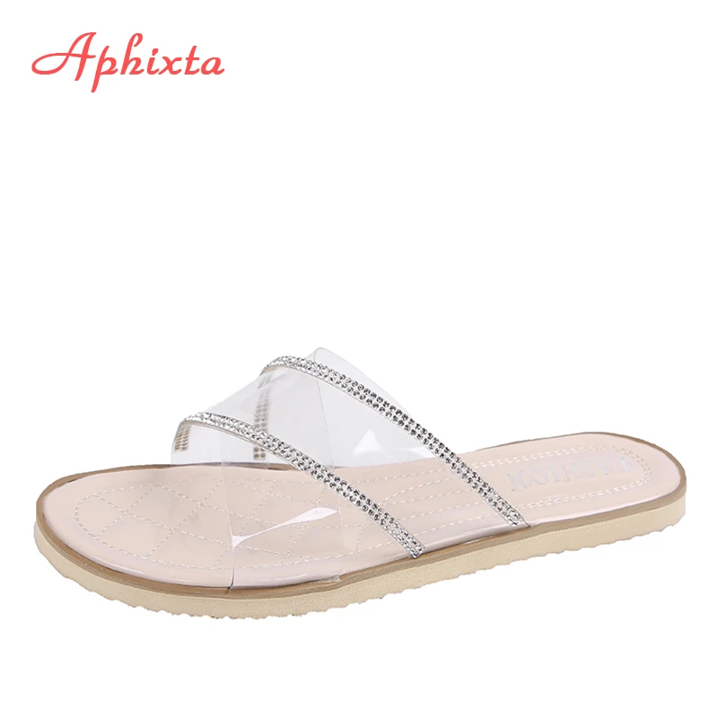 Aphixta/шлепанцы на плоской подошве со стразами Женские мягкие прозрачные шлепанцы