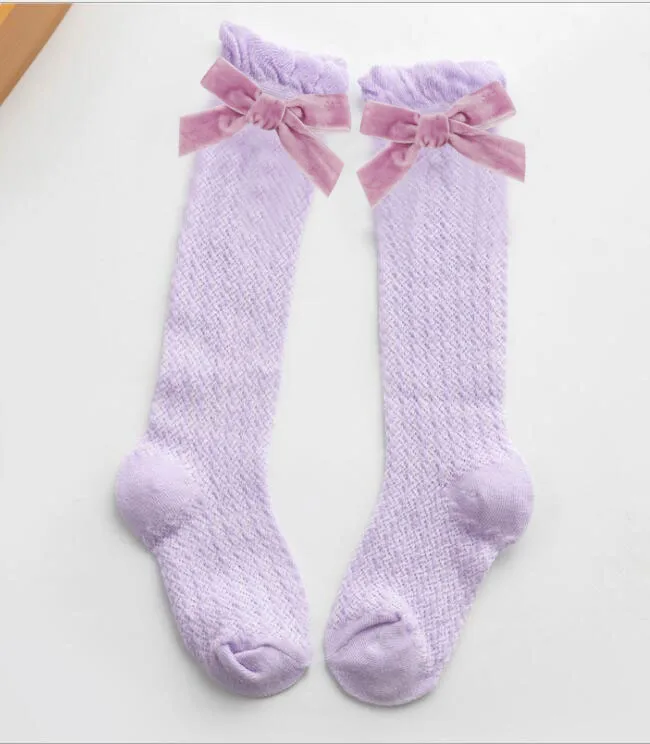 Платье из вельвета с бантами носки для маленьких девочек хлопковые Дышащие