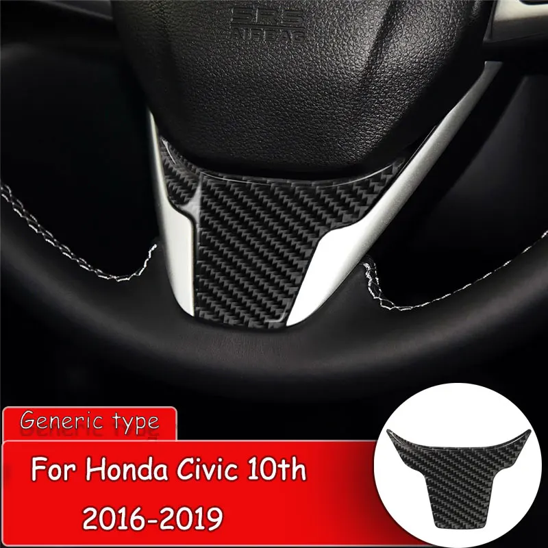 

1pc car styling 3D Car Carbon Fiber Inner Steering Wheel Panel Stickers For Honda Civic 10th 2016-2019
