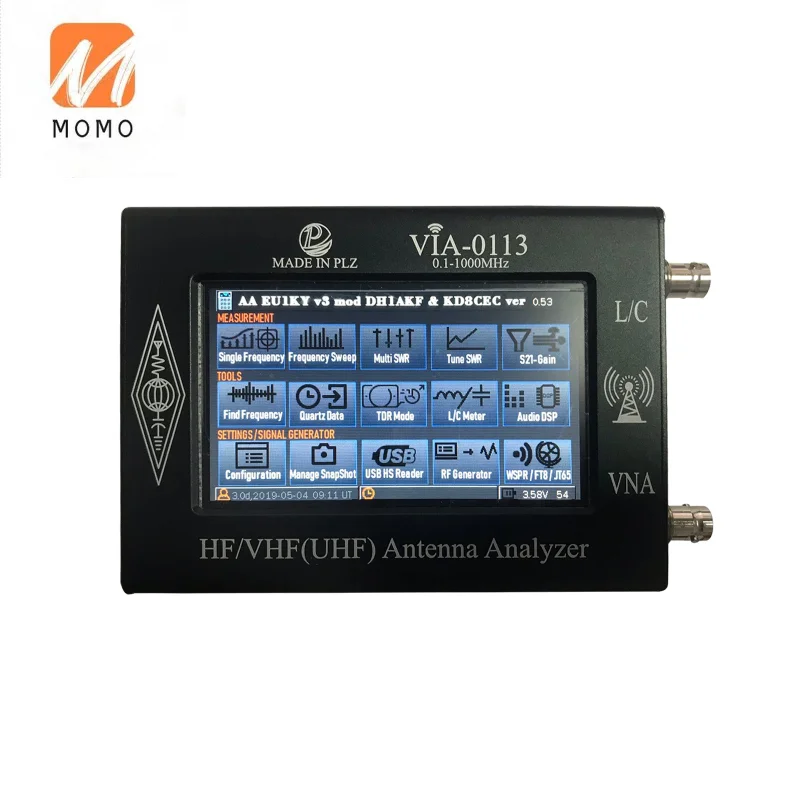 

0.1-1000MHz/0.1-1300MHz HF VHF Antenna Analyzer with 4.3" TFT Imported Capacitive Touch Screen VIA-0113