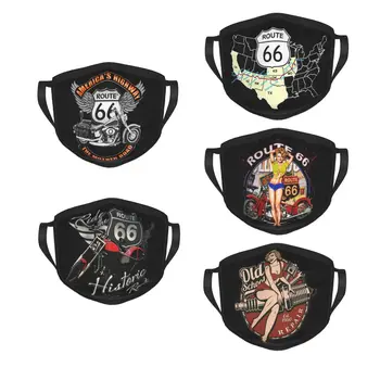 Route 66 Mother Road Reusable Face Mask Pinup Old School American Retro Anti Haze Mask Protection Cover Respirator Mouth Muffle