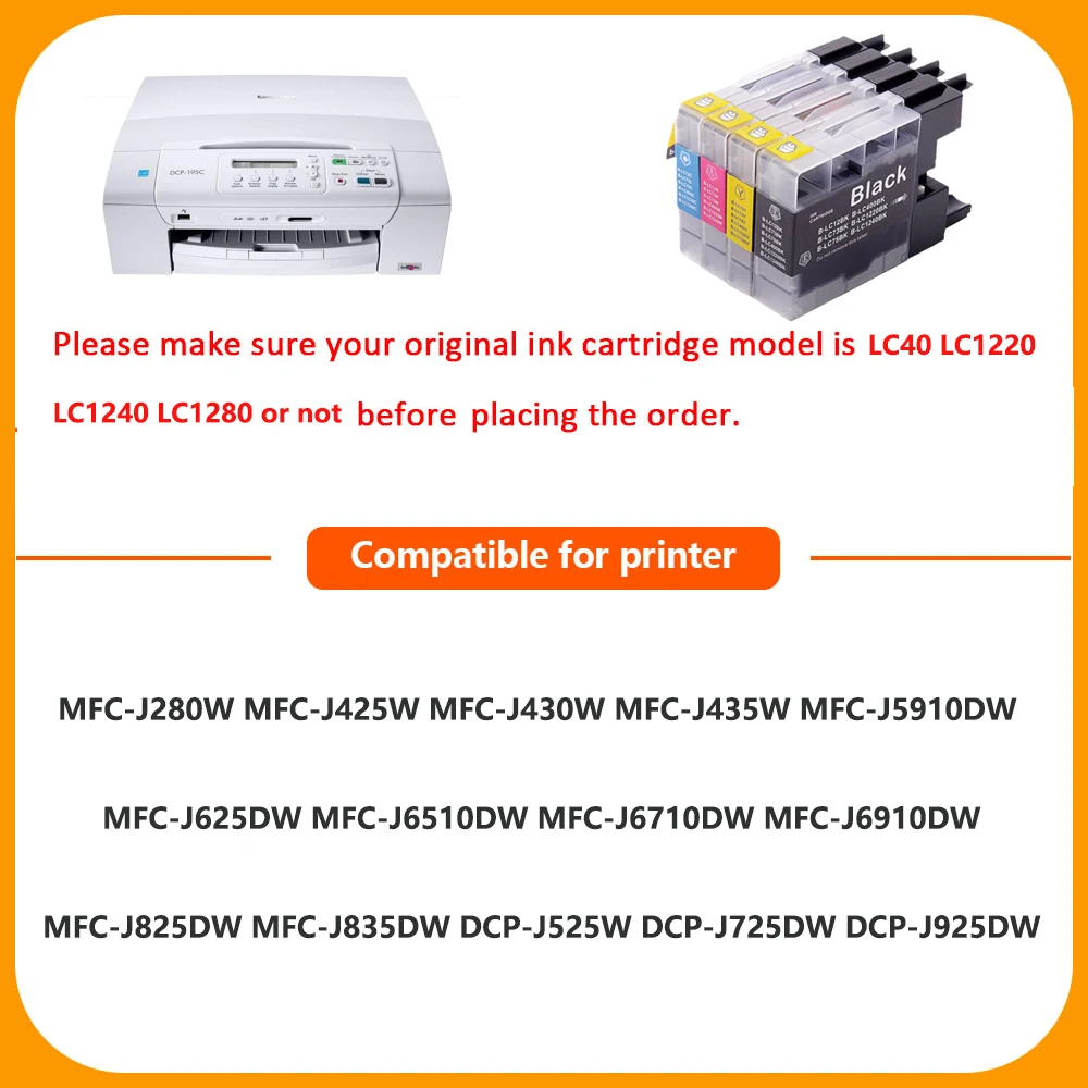 Для Brother LC1280 черный картридж LC1240 LC1220 чернила для MFC J6710DW J6910DW J430W J835DW DCP J525W