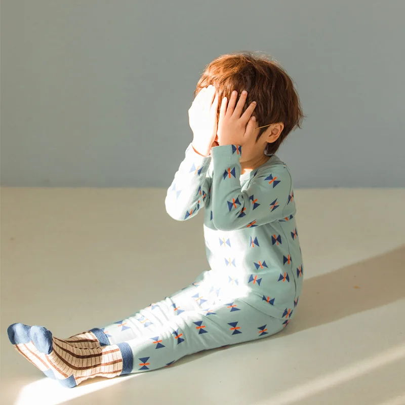 Осенне-зимняя коллекция 100% года хлопковая одежда для сна маленьких мальчиков и
