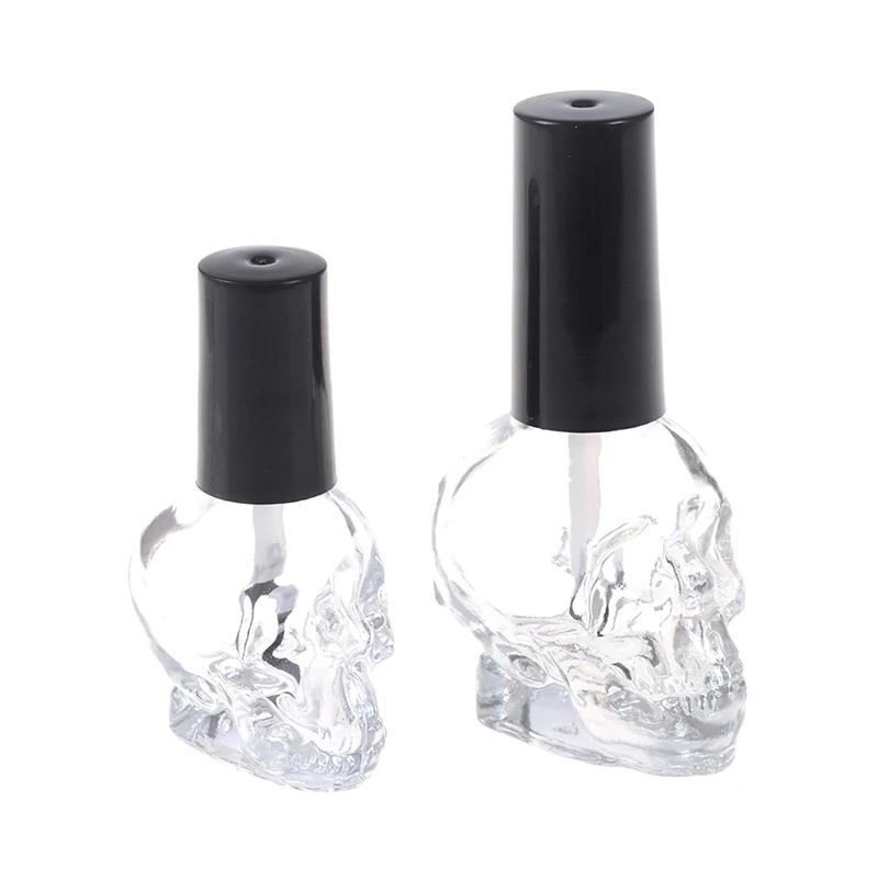 Skull Fashion Transparent Glass Empty Nail Polish Refillable Bottle With Brush Small Travel Makeup Cosmetic Containers 10ml | Красота и