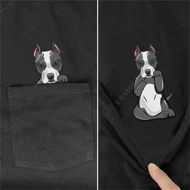 Футболка с принтом питбуля и карманов для мужчин женщин забавные хлопковые