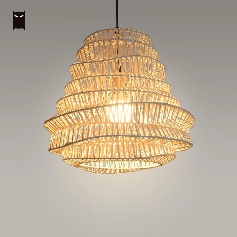 Плетеная Подвесная лампа из ротанга ручной работы потолочный светильник в