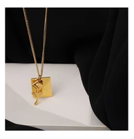 titanium with 18k gold geo floral necklace women stainless steel jewelry runway gown hiphop rare glam japan korean fashion