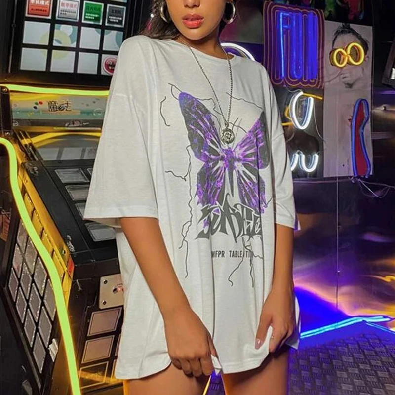 

Oversized T Shirt 90s Grunge Harajuku Aesthetic Tshirt Butterfly Printed T Shirt Women Summer Streetwear Tops Female Clothing