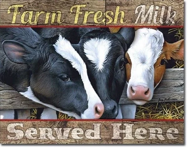 

Farm Fresh Milk Ad Cow Country Kitchen Home Wall Decor Picture Metal Sign