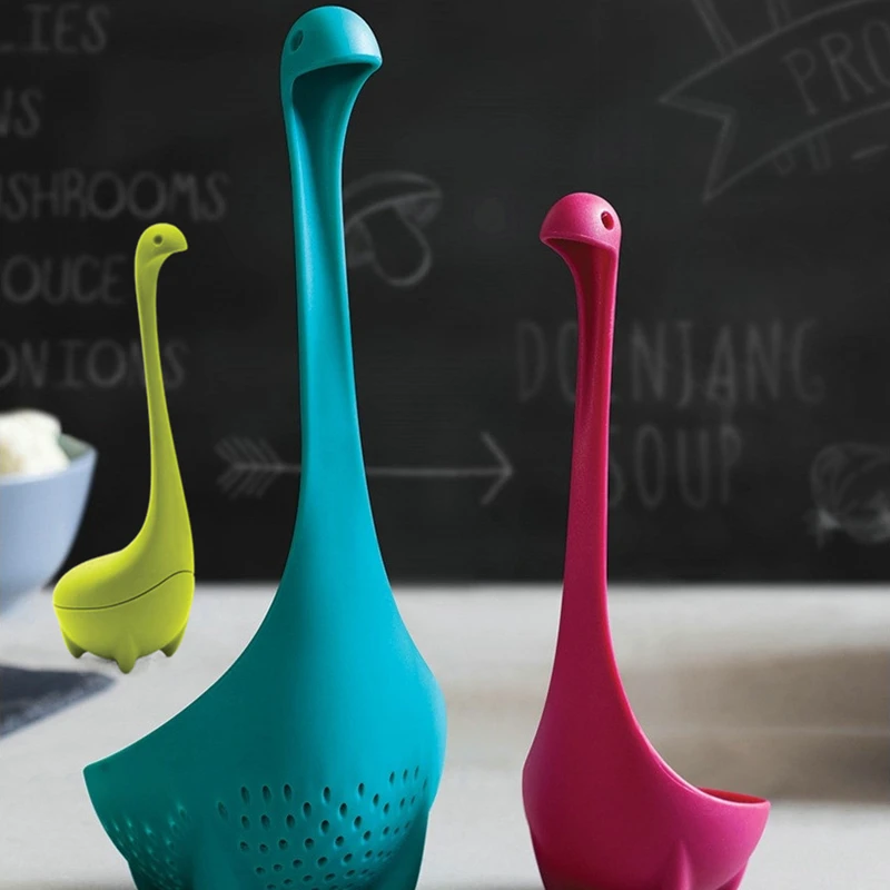 

Silicone Tea Infuser Tea Strainer Loch Ness Monster Kitchen Long Handle Strainer Colander Soup Spoon Noodle Tongs Kitchen Tools