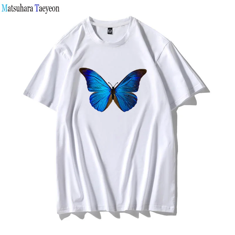 

Blue Butterfly Street Fashion T Shirt Womens Fashion Loose Brand Tshirt Summer Streetwear Top Casual Oversize Women Clothes 2022