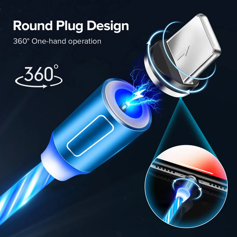 Magnet Micro Usb Type C Cable Charging Wire for iphone 12 13 Pro Xiaomi Samsung S21 S9 Type-C Charger Flow Luminous LED Lighting | Мобильные