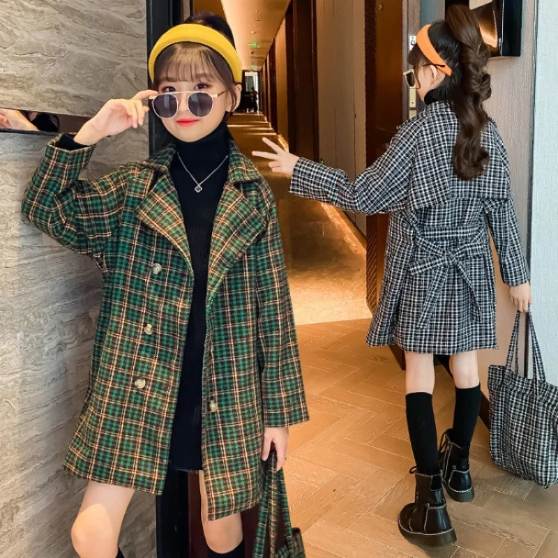 

Весенне-зимнее пальто для девочек, куртки, теплая одежда средней длины с бантом, Детские топы для подростков, утепленная двубортная ветровк...