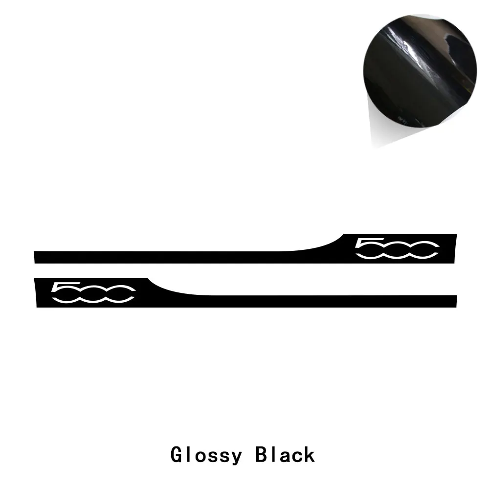 gloss black 2 предмета в комплекте, для стайлинга автомобилей, для гонок, Abarth, с боковыми полосками, для юбки, наклейка, для украшения тела, индивидуальная наклейка для Fiat 500, аксессуары - Название цвета: gloss black