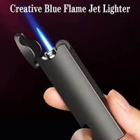 new multi functional windproof torch blue flame cigarette lighter with bottle opener gas butane jet lighter gadgets for men