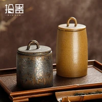 rough pottery tea can wake up tea can japanese style tea storehouse ceramic sealed storage can puer retro tea box packaging tea