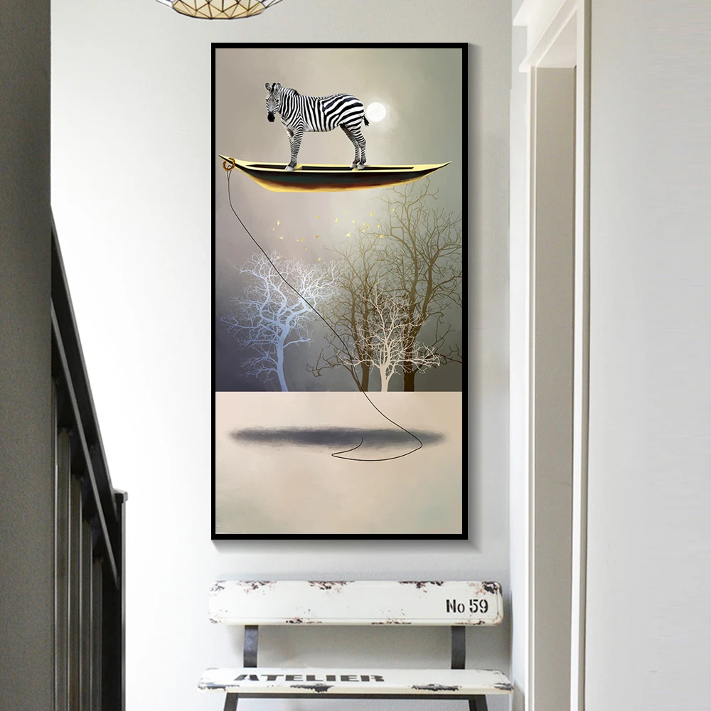 

Abstract Zebra Boating Canvas Painting Print Post Modern Wall Art Painting Artwork Minimalist Picture Living Room Corridor Decor