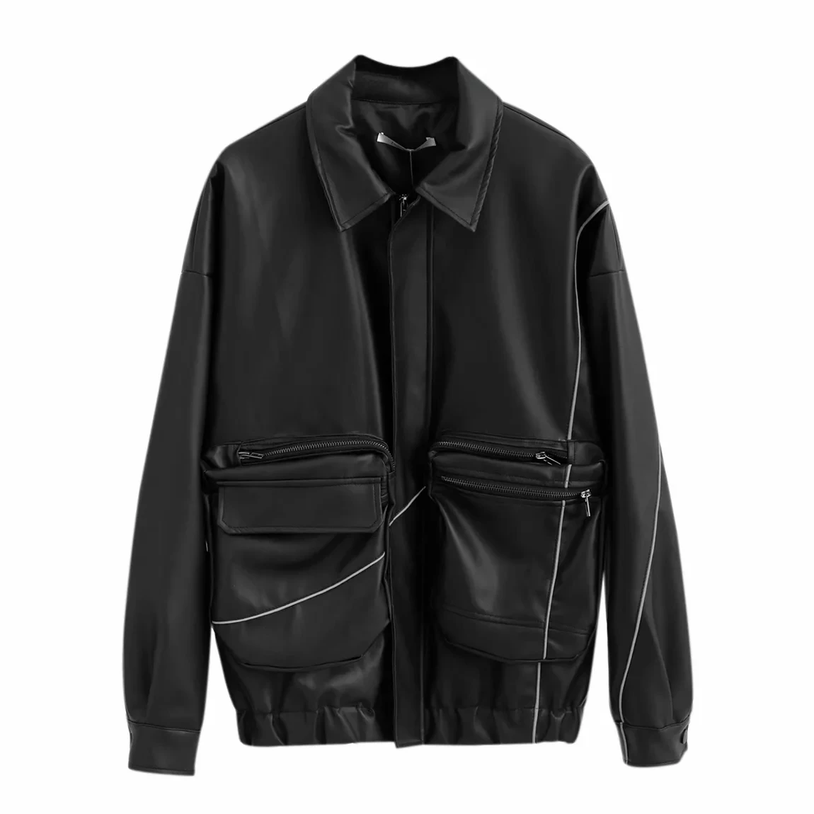 Женская кожаная куртка в стиле сафари на осень и зиму свободная Светоотражающая