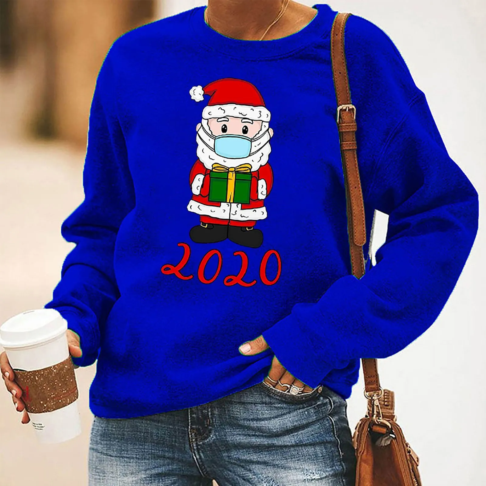Женские топы 2020 Рождественская Толстовка с длинными рукавами и изображением