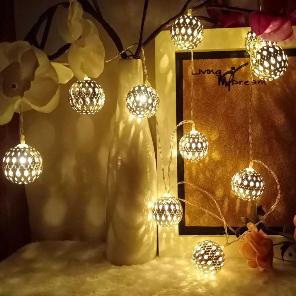

10 LEDs Hollow Globe String Lights Halloween Decorations Moroccan Hanging Lights Decor For Indoor Home Bedroom Party Wedding
