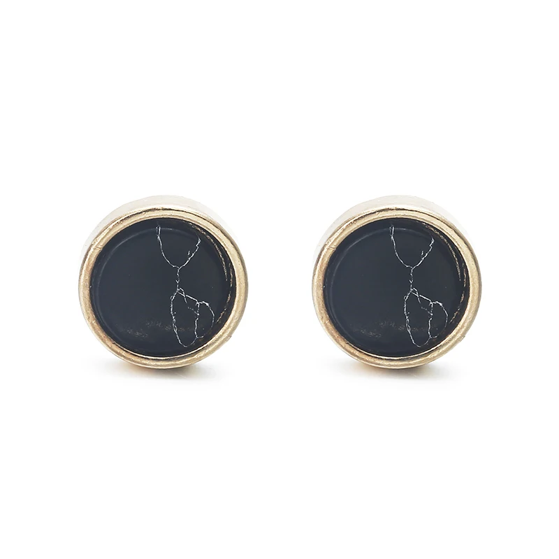 Черные круглые серьги гвоздики из натурального камня для женщин ювелирные