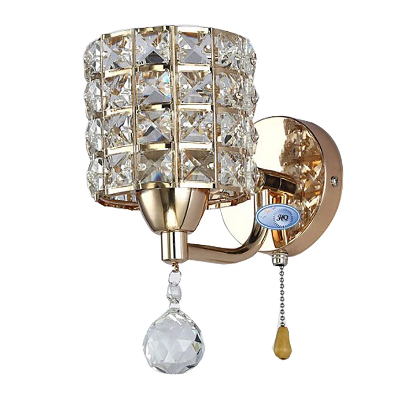 

Sconce Lamp Pull Chain Switch Crystal Wall Lamp Lights Modern Stainless Steel Base Living Room Aisle Lighting Lamparas De Pared
