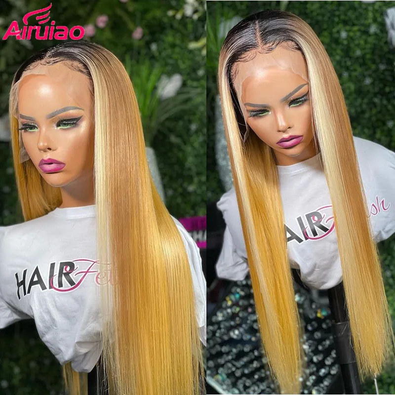 

Honey Blonde Ombre Human Hair Wigs For Black Women Colored Blonde 613 Lace Front Wig Transparent HD Lace Wig Bone Straight Hair