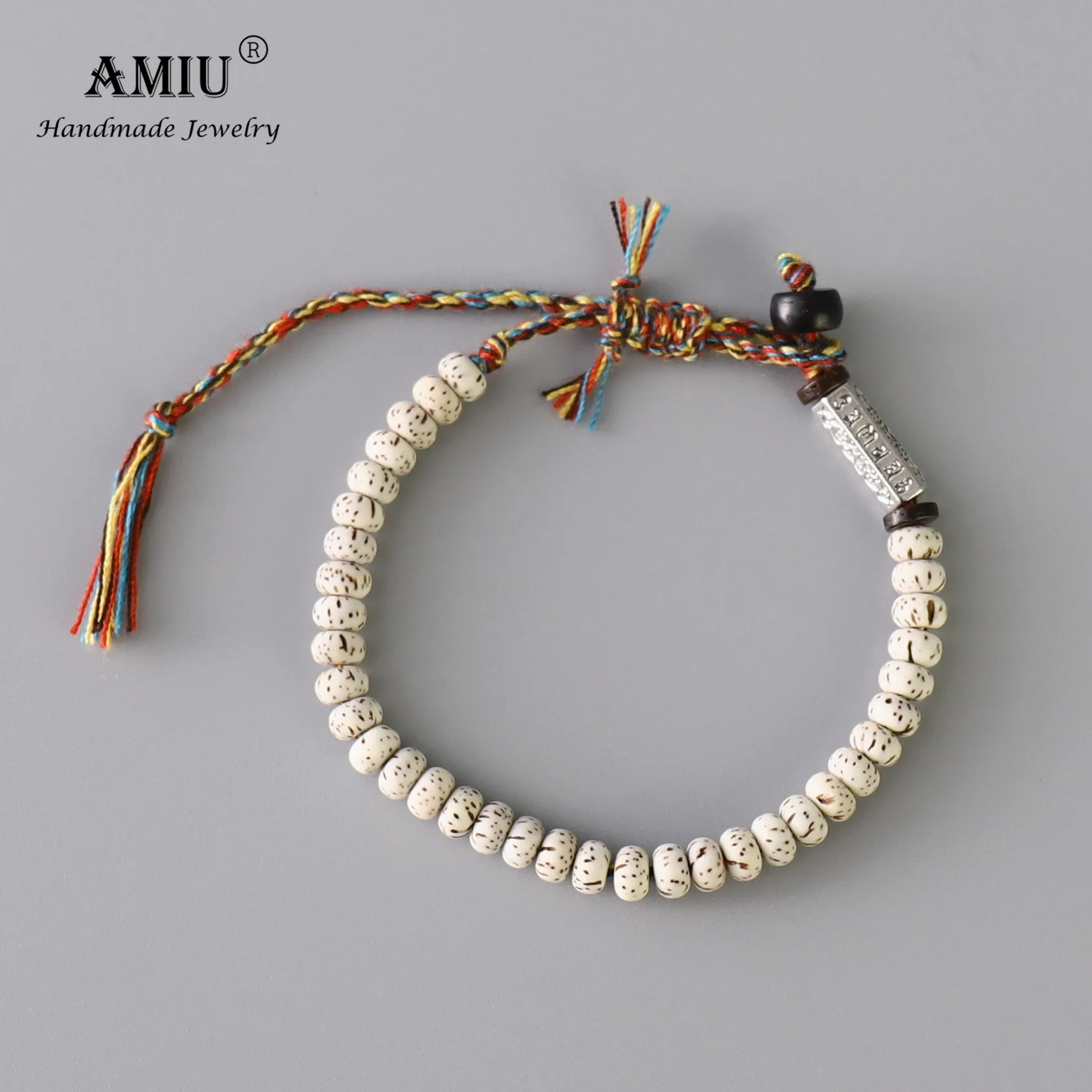 Handmade Tibetan Buddhist Lucky Knots Bracelet with Natural Bodhi Beads and Carved Amulet for Men - AMIU image 3