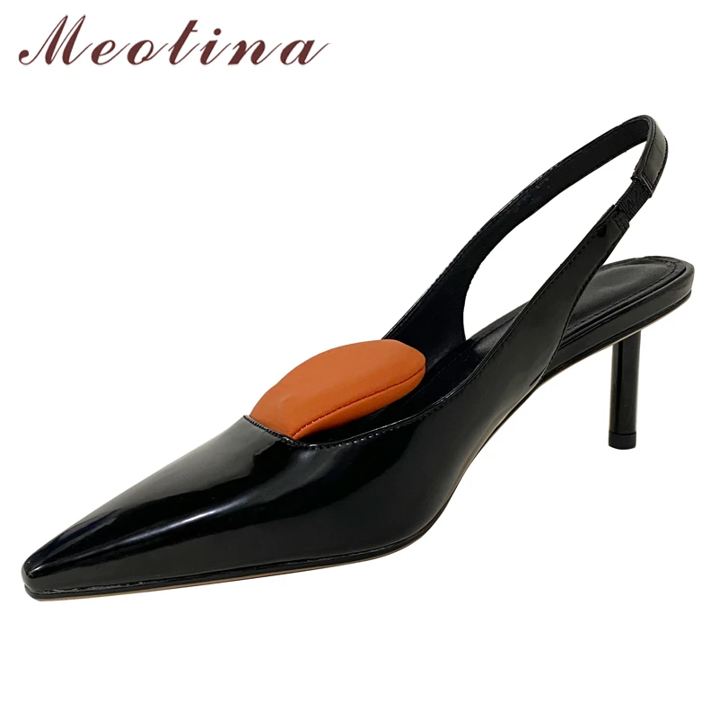 

Meotina Slingbacks Shoes Women Natural Genuine Leather Thin Heel High Heels Pumps Pointed Toe Cow Leather Ladies Footwear Spring